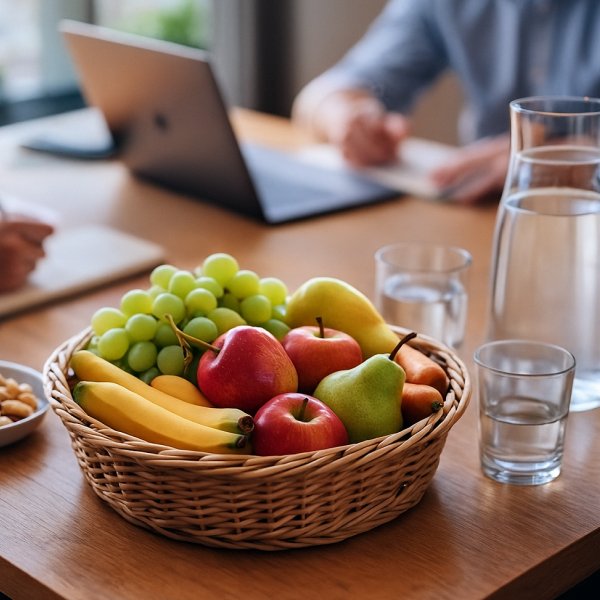 Bio-Obstkorb und Snacks im Büro