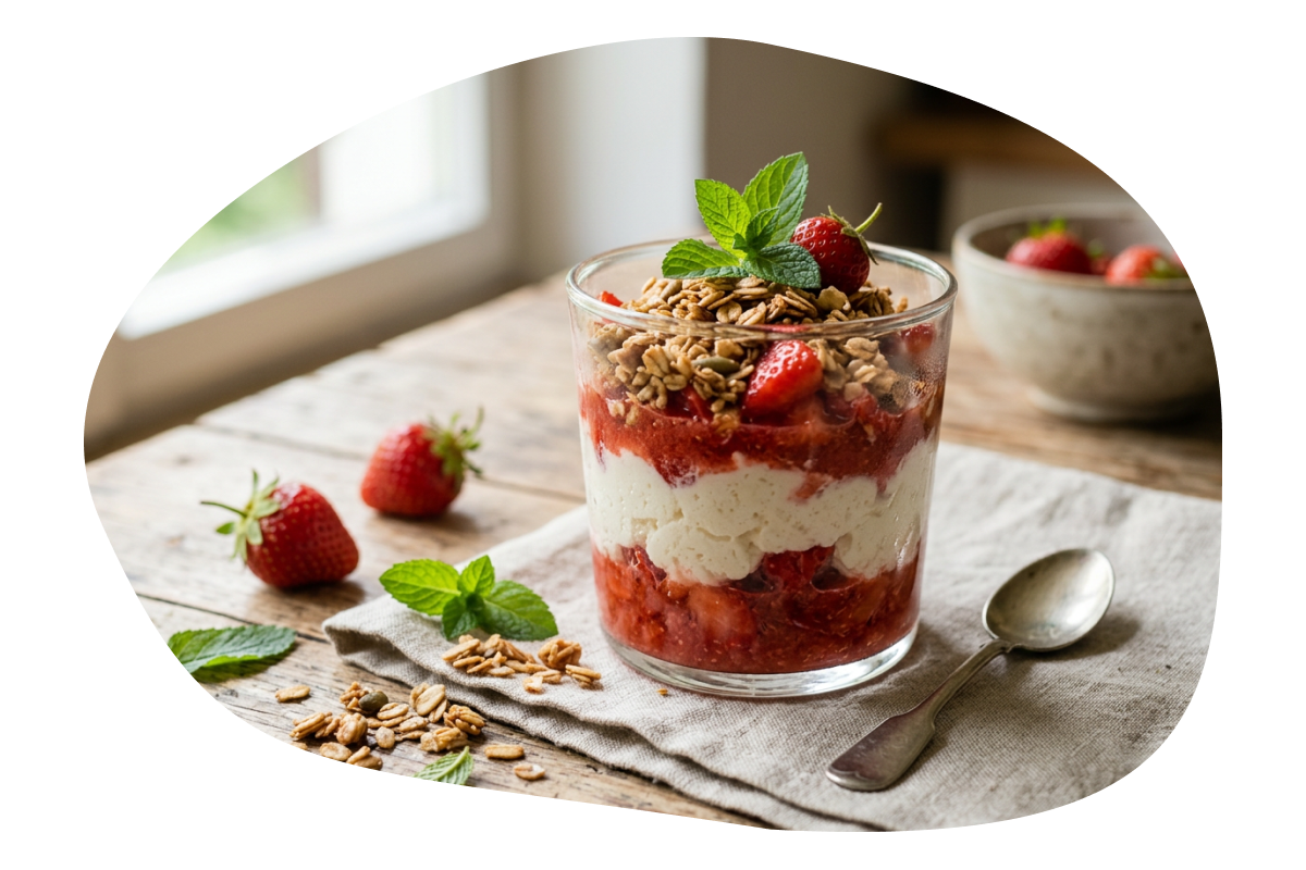 Erdbeer-Quark mit Knusper-Topping