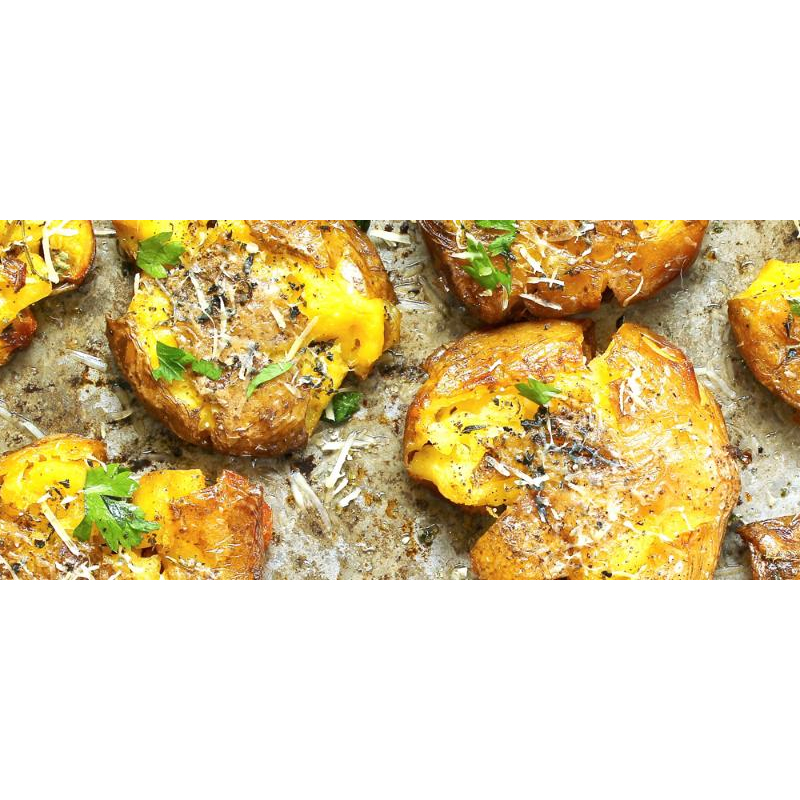 Smashed Potatoe mit Brokkoli und Käse überbacken