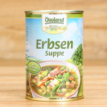 Erbsensuppe mit Würstchen klein